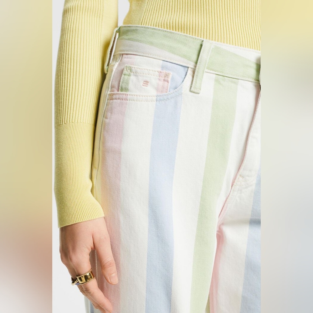 New ESPRIT Pastel Stripe Denim Jeans Retro